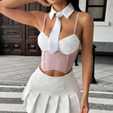 Phantasy Y2K Camisole Sexy Tight Uniform Nightclub Spice Tie Wrap Chest Fish Bone Camisole Fashion Slim Skinny Vintage Vest 2025