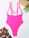 2026 Sexy Solid Swimsuit One Piece High Cut Swimwear Women V neck Backless Bathers Bathing Swimming Swim Suit Female Beachwear