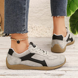 Fashion Gray Suede Flats Sneakers Women Non Slip Lace Up Platform Sneakers Woman Comfortable Thick Sole Sports Running Shoes