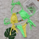 Splicing Halter Jewelled Diamond Bikini 2025 Women Swimsuit Female Swimwear Two Pieces Bikini Set Hollow Out Bathing Suit Swim