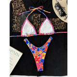 Sexy Floral Printed Halter Brazilian Bikini Female Swimsuit Women Swimwear Two-pieces Bikini set Bather Bathing Suit Swim V4667