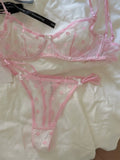 French Retro Lace Bra & Thong Set | Sexy Polka Dot Sheer Mesh Lingerie for Plus Size Big Bust, Ultra Thin MOYISU Panty TUSHY Set