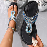 Luxury Rhinestone Clip Toe Sandals Women Summer Plus Size Slip On Flat Sandles Woman Soft Sole Non Slip Beach Sandalias Mujer