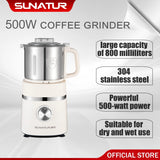 SUNATUR 500W Home Use Food Processor Multifunctional Kitchen Grinder for Coffee Spices Baby Food with Large Capacity