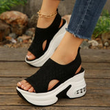 Air Mesh Microfiber  Wedge Pumps Platform New Fashion Summer Peep  Women Sandal  White Black