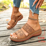 Vinatge Hollow Out Platform Sandals Women Lightweight Plus Size Wedges Sandles Woman Comfortable Thick Sole Casual Sandalias 43