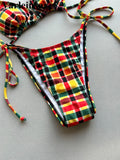 Sexy Plaid Halter Bikini Female Swimsuit Women Swimwear Two-pieces Bikini set High Leg Cut Padded Bather Bathing Suit Swim V7930