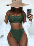 Bikini 2026 Sexy Solid High Waist Pleated Swimwear Swimsuit Women Bikinis Set Bathing Suit Beach Bikini Female Push Up Banadores