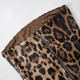 Sexy Chic Leopard Printed Corset Tops Women's Fashion Skinny Zip-up Sequins Crop Tops Strapless Night Club Outfit Streetwear