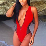 Splicing Fishnet Mesh Zipper Female Swimwear One Piece Swimsuit Women Monokini High Leg Cut Bather Bathing Suit Swim Beach Wear