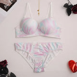 Toucheart Sexy Lingerie Suit for Women Bow Knot Patchwork Printing Underwear Sexy Bra Set Thin Cup Colorful Lingerie Suit New