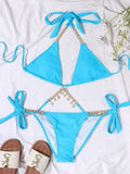 Wrap Around Halter Metal Chains Bikinis 2025 Diamond Bikini Women Swimsuit Female Swimwear Two Pieces Bikini set Bathing Suit
