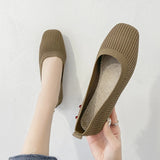 Women Leisure Flats Summer Autumn Flat Shoes Breathable Knitted Square Toe Slip-on Female Daily Walking Driving Loafers
