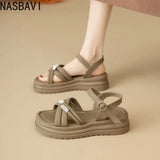 Fashionable/Elegant Rhinestone Fish Mouth Beach Sandals for Women Summer New Comfortable Platform Thick Bottom Gladiator Sandals