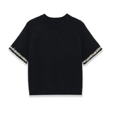 Fashion Casual Short-sleeve Knit Top With Black Short Sleeve Knit Top Gold Button Detail Round Neck Slim Fit Casual Sweater GRQ4