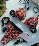 2026 Sexy Leopard Print Swimwear Women'S Split Bikini Set Woven Rope Strap Fringe Beach Women'S Two-Piece Swimsuit Bathing Suit