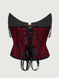 Corset Top Thin Without Lace Deep Red Body Shaping Chest Support Waist Tie Waist Tightening Corset Casaul Pure Desire Style Y43R