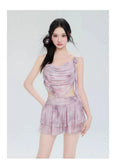 Swimsuit Women's Two-piece Fairy Style Sexy Hot Spring Skirt Style Three-dimensional Flower Ribbon Swimsuit