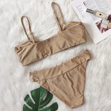 DEKA Bandeau U-Neck Metal Bikini Set Push Up Padded Cup Swimwear Women Solid Swimsuit Beachwear Water Swiminmg Bathing Suit
