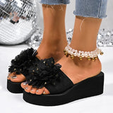 Mesh Big Flower Wedges Slippers Women Plus Size 43 Gold Sequins Platform Sandals Woman 2026 Summer Thick Sole Casual Slides