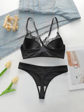 Ladies' Black Front Dutton Beautiful Back With Steel RingLlace Sexy Bra Underwear Thong Underwear Set
