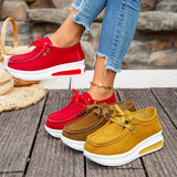 Red Chunky Platform Sneakers Women Comfortable Non Slip Thick Sole Casual Shoes Woman Plus Size 43 Lace Up Sport Shoes Female