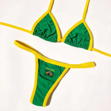 Solid color sexy embroidered Brazilian flag bikini set, women's swimsuit 2-piece set, summer beach bikini