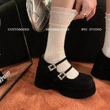 Platform Marie Janes Shoes Women Wedges Sandals Summer 2026 New Trend Dress Pumps Shallow Elegant Suede Plus Size Zapatos Mujer