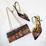 Doershow High Quality African Style Ladies Shoes And Bags Set Latest BROWN Italian Shoes And Bag Set For Party HM1-1