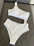 Wrinkled Asymmetric One Shoulder Female Swimwear One Piece Swimsuit Women Monokini Bather High Cut Out Bathing Suit Swim Lady