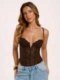 Sexy Slim Fit Hot Girl Patchwork Mesh Lace Shaping Bodysuits For Women Backless Deep V Suspenders Sleeveless Thin Bodysuits BPFM
