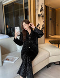 Autumn and winter new gold velvet pajamas V-neck Korean velvet sweet and sexy lace home clothes