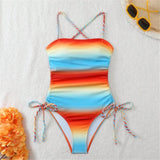 S - XL Gradient Knitted Cross Back Women Swimwear High Leg Cut Monokini Bather Bathing Suit Swim One Piece Swimsuit Female K8129