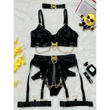 Toucheart Erotic Underwear Mesh See-through Patchwork Metal Chain Hot Girls Sexy Seductive Coquette Nightclub Party Dance Suit