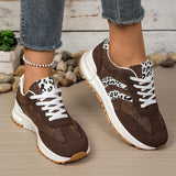 Fashion Leopard Print Pink Sneakers Women 2026 Spring Non Slip Platform Sneakers Woman Comfortable Lace Up Sport Shoes Plus Size