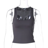 Women's Fashion Solid Tank Tops 2026 Streetwear Sleeveless T-shirt Female Square Collar Skinny Corset Y2K Girls Gray Crop Top