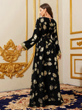 Abayas for Women Muslim Moroccan Floral Maxi Kaftan Dress Arabic Islamic Dubai Robe Ramadan Prayer Clothes