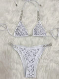 Shiny Sequins Rhinestone Bikini Women Swimwear Female Swimsuit Two-pieces Bikini set Metal Chain Halter Bather Bathing Suit Swim