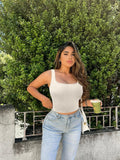 Women Solid Square Neck Ribbed Tank Top Camisole Women Summer Basic Elastic Sleeveless Crop Tops