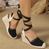 2026 Big Size 43 Summer Bohemian Espadrilles Sandals Women Ankle Wrap Gladiator Sandals 6CM Wedges Heels Platform Shoes Woman