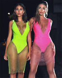New Sexy Swimsuit Bikini Cover Up Beach Dress Women Mesh Slit Sparkling Crystal Diamond Cover Ups for Swimwear Women Pareo Plage