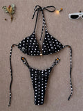 Sexy Black Polka Dot Print Bikini Set Women Pearls Push Up Bra Thong Swimwear 2026 Summer Bathing Suit Holiday Micro Swimsuit