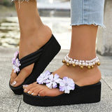 Flowers Decor Chunky Platform Flip Flops Women Plus Size 43 Lightweight Non Slip Beach Slippers Woman Clip Toe Wedges Sandals