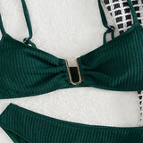 Sexy U-shape Metal Ribbed Jasper Bikinis Sets Two Pieces Thong Swimsuit Swimwear Bathing Suit Beach Outfits Biquini Tankini