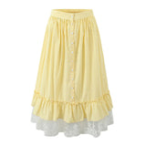 Foridol Gingham Printed Yellow Women Summer Dress Set Lace Top+skirt Sets Vintage French Style Midi Dress Oufits Plaid Vestidos