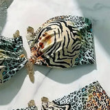 S - XL Sexy Leopard Printed Bandeau Bikini Female Swimsuit Women Swimwear Two-Pieces Bikini Set Bather Bathing Suit Swim V7541