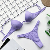 New Sexy V-bar Underwired Bra Push Up Bikini Women Swimwear Female Swimsuit Two-pieces Set V Wire Bather Bathing Suit Swim V1732