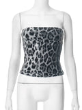 Sexy Chic Leopard Printed Corset Tops Women's Fashion Skinny Zip-up Sequins Crop Tops Strapless Night Club Outfit Streetwear