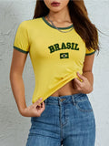 Summer Women's Casual T-shirt Short Sleeve Round Neck Slim Fit Cropped Tee Tops Shirts Streetwear