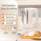SUNATUR 400W DC Hand Mixer Electric Speed Control 304 Stainless Steel 6 Rods Set with Storage Base